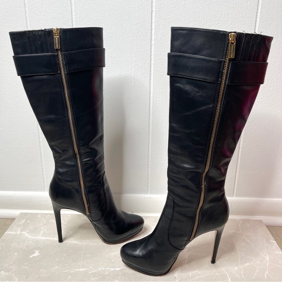 Michael Kors Black Leather Caroline Tall Boots With Box - Picture 10 of 16